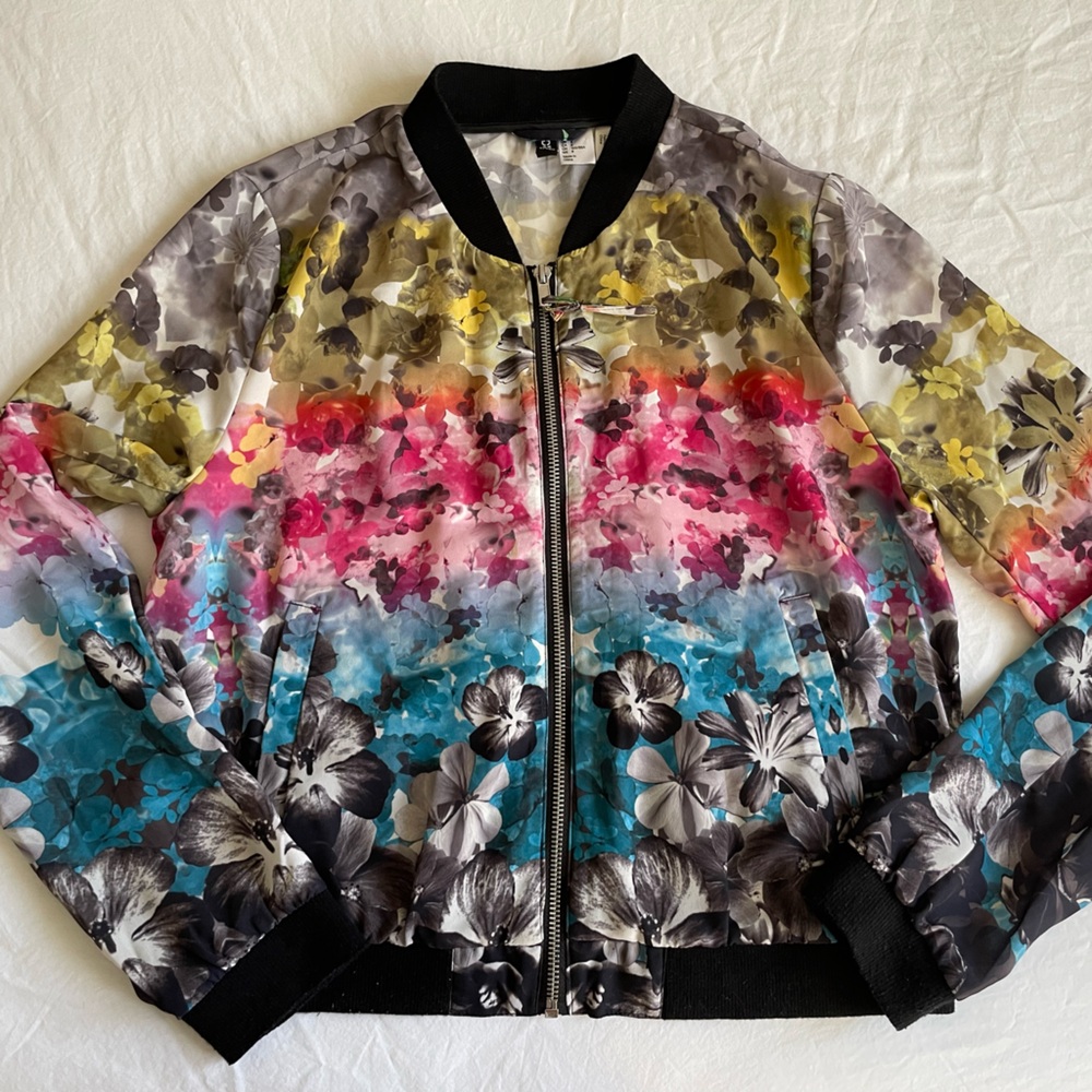 Flower Print Light-weight Bomber Jacket